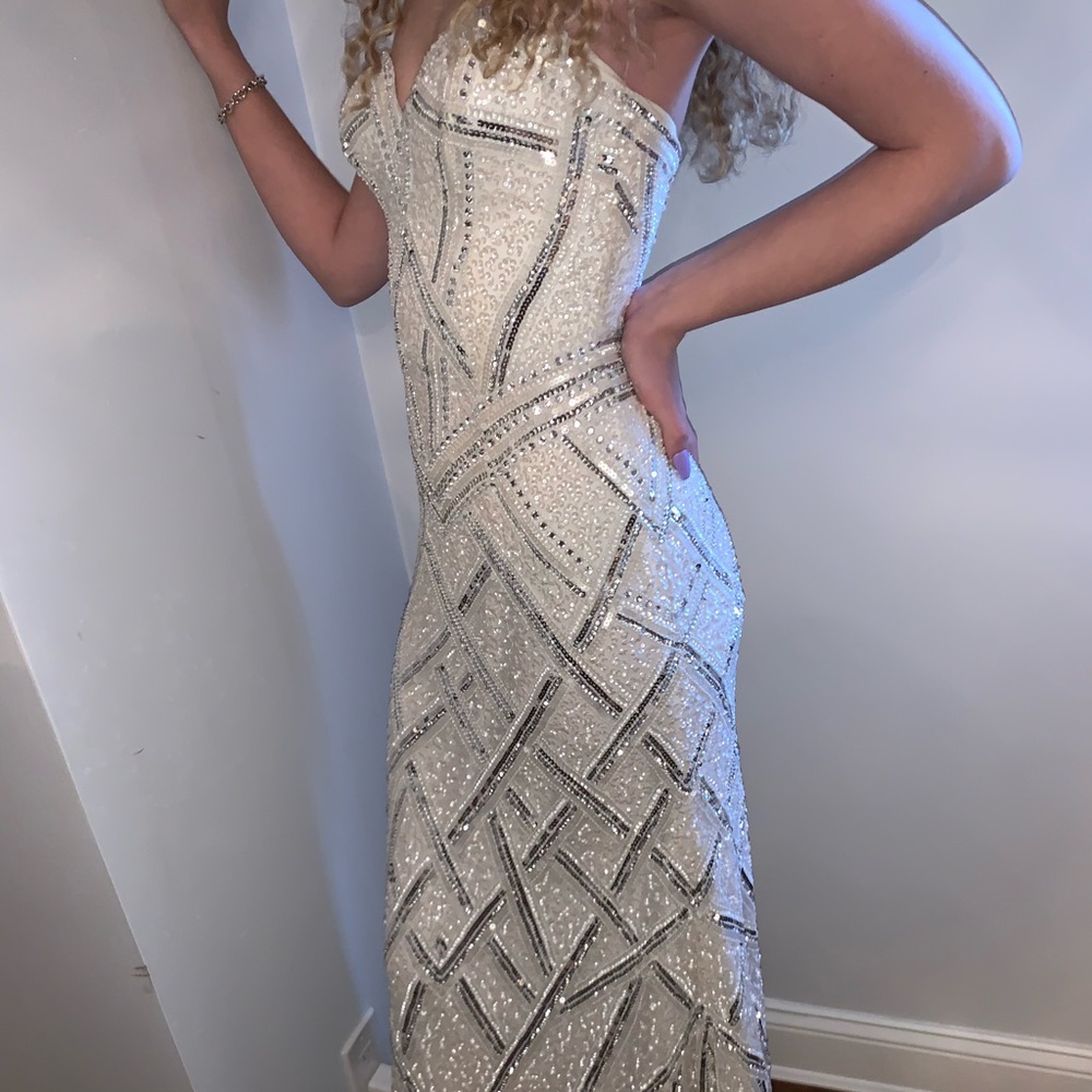 White silver Scala beaded gown size 2